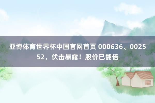 亚博体育世界杯中国官网首页 000636、002552,伏击暴露!股价已翻倍