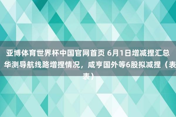 亚博体育世界杯中国官网首页 6月1日增减捏汇总:华测导航线路增捏情况,咸亨国外等6股拟减捏(表)